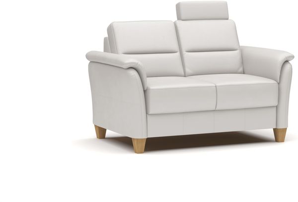CAVADORE Leder 2er-Sofa Palera / Landhaus-Couch mit Federkern, Kopfstütze + massiven Holzfüßen / 149 x 89 x 89 / Leder Weiß