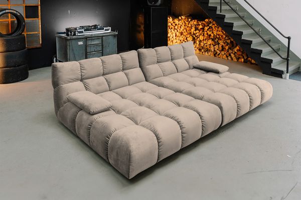 KAWOLA Big Sofa VIVIEN Velvet sand 85 x 178 x 296 cm