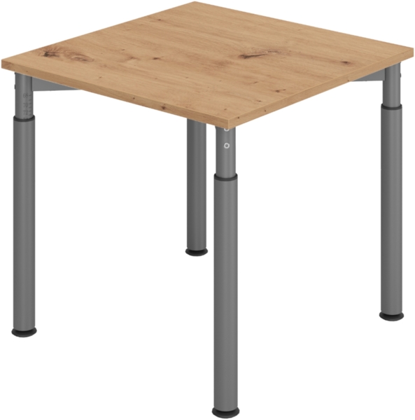 bümö höhenverstellbarer Schreibtisch 80x80 cm in Asteiche, Gestell graphit - PC Tisch höhenverstellbar & klein, höhenverstellbarer Tisch Büro, kleiner Computertisch verstellbar, Y-Serie, YS-08-R-G