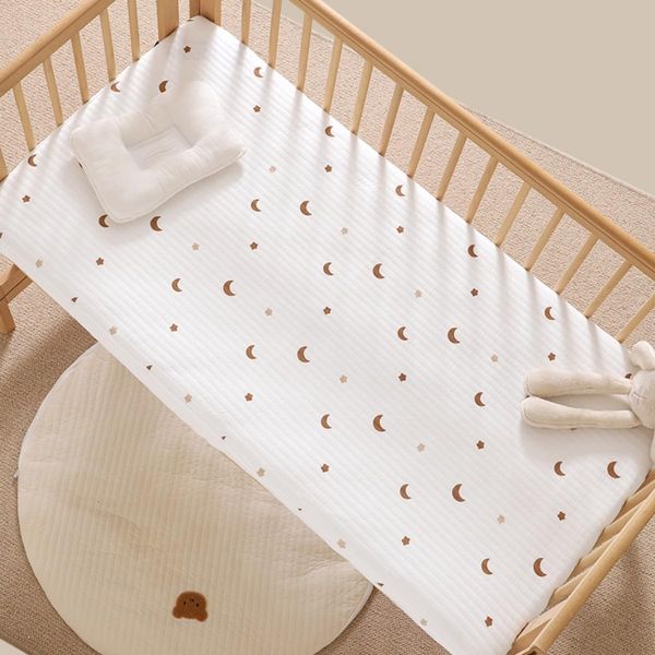 Spannbettlaken Für Kinderbett Blume Hase Löwe Bär Stern Mond Drucken Cot Matratzenbezug Babybett Spannbetttuch Stubenwagen Bezug Beistellbett Spannbettlaken Stubenwagen (Sterne Mond,56x100 cm)