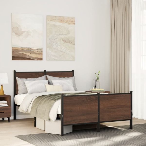 vidaXL Metallbett ohne Matratze Braun Eichen-Optik 120x200 cm 4007781