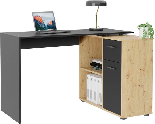 FMD Eckschreibtisch AUGSBURG, Schreibtisch/Sideboard m. Stauraum, beidseitig montierb, 117/148 cm