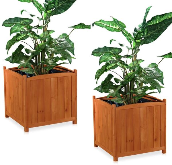 2x 50cm Garten Blumenkübel aus Holz Pflanzkasten Blumentrog Übertopf eckig NEU