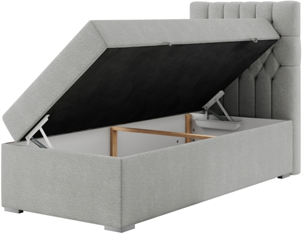 Boxspringbett PERA, Polsterbett mit Kopfstütze, gepolsterte Kopfstütze, Einzelbett, 90x200 - Hellgrau Stoff - rechts - H4 Bild 3