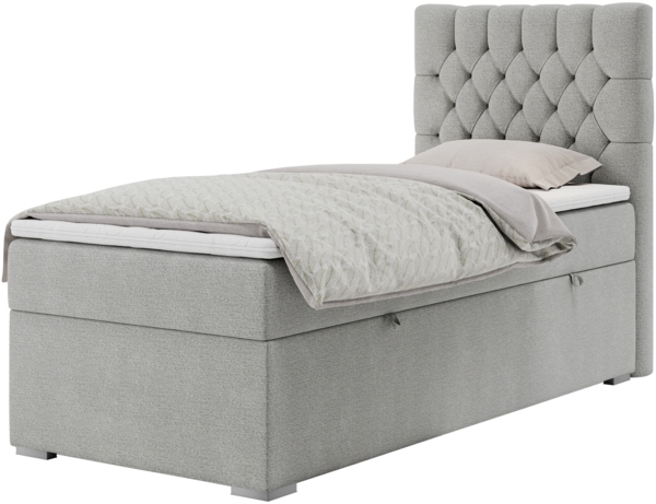 Boxspringbett PERA, Polsterbett mit Kopfstütze, gepolsterte Kopfstütze, Einzelbett, 90x200 - Hellgrau Stoff - rechts - H4 Bild 2