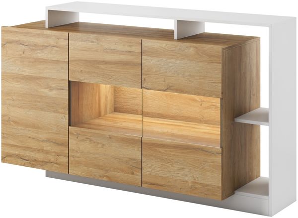 Kommode Alva Sideboard 155x44x93,5cm weiß Grand Eiche mit LED Beleuchtung