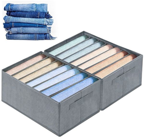 CALIYO Aufbewahrungsbox 2-Tlg Kleiderschrank Organizer Aufbewahrungsbox Schrank Organizer (2 St, Aufbewahrungsbox 7 Fächer, Schubladen-Ordnungssystem), Aufbewahrungsbox Schrank für Jeans Hosen T-Shirts Unterwaesche