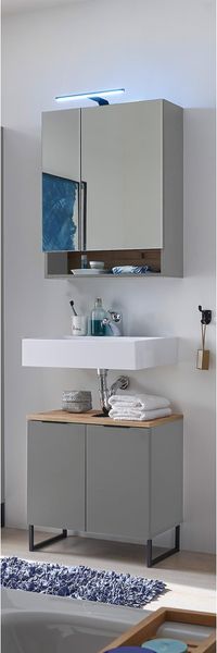 Badezimmer-Set >Denver< (2-tlg.) in grau matt / Evoke Eiche Dekor - 60x195x35 (BxHxT)