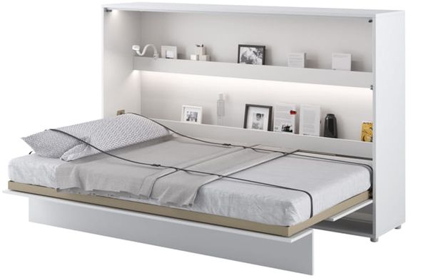 MEBLINI Schrankbett Bed Concept - BC-05 - 120x200cm Horizontal - Weiß Matt mit Matratze - Wandbett mit Lattenrost - Klappbett mit Schrank - Wandklappbett - Murphy Bed - Bettschrank