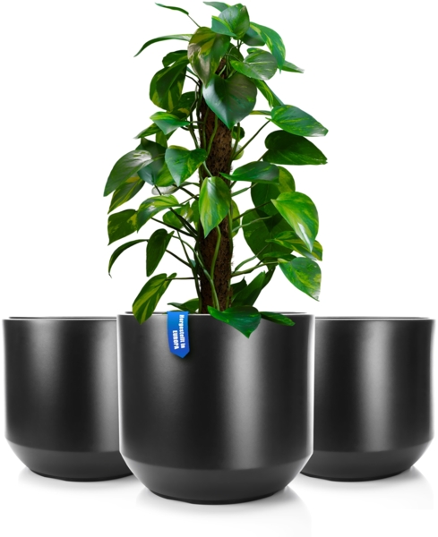BigDean 3X Blumentopf Style ø 40 cm anthrazit mit herausnehmbaren Innentopf - wetterfester Blumenkübel aus bruchsicherem Kunststoff - Pflanzkübel groß Außen & Innen geeignet