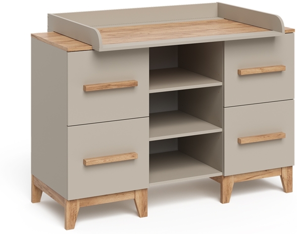 Wickelkommode Malia Cashmere/Artisan 133x98 cm XL mit 4 Schubladen Vitalispa