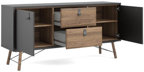 Sideboard FURESO - 2 Türen & 2 Schubladen - Nussbaumfarben & Anthrazit