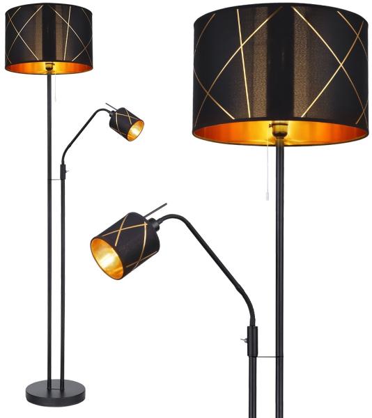 Stehleuchte, Flexo-Leselampe, schwarz gold, H 175 cm