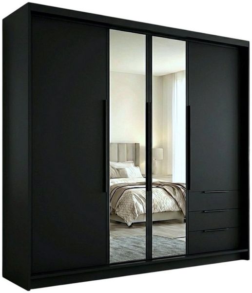 A&J MöbelLand GmbH Drehtürenschrank viertüriger Kleiderschrank mit Schubladen und Metallgriffen. (Geräumiger vier¬türiger Kleiderschrank mit Schubladen und Metallgriffen. Geräumiger Schrank mit einer Breite von 200 cm und Schubladen, ideal zur Aufbewah...