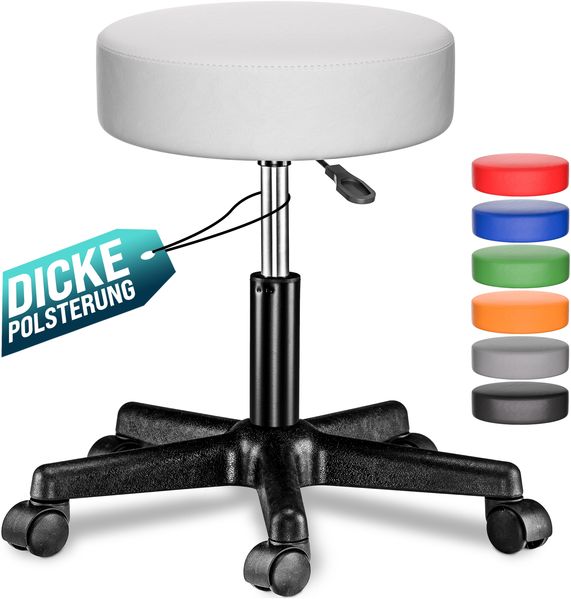 CASARIA® Rollhocker Höhenverstellbar Kunstleder Weiß