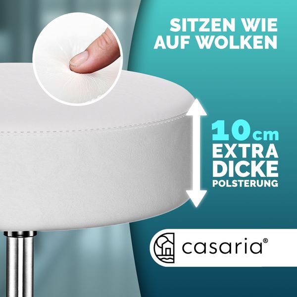 CASARIA® Rollhocker Höhenverstellbar Kunstleder Weiß