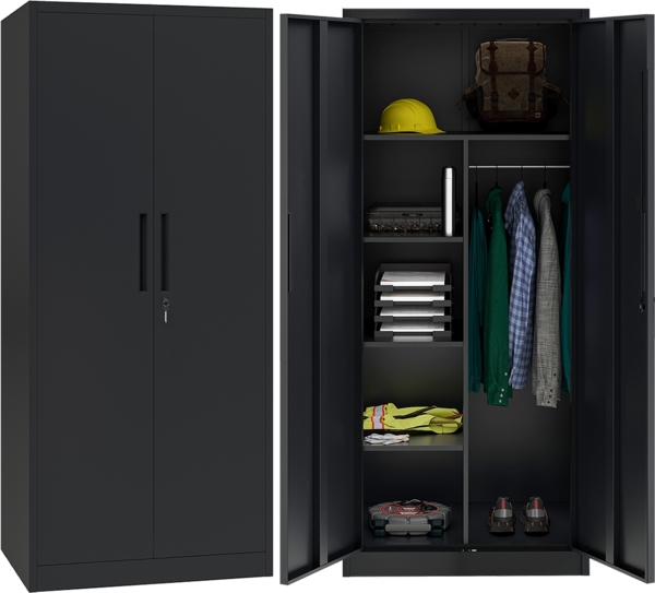 STEELSØN 'Regulus' Garderobenschrank mit 6 Fächern und Kleiderstange, Metall, schwarz, 175x40x80 cm, abschließbar, inkl. Schloss