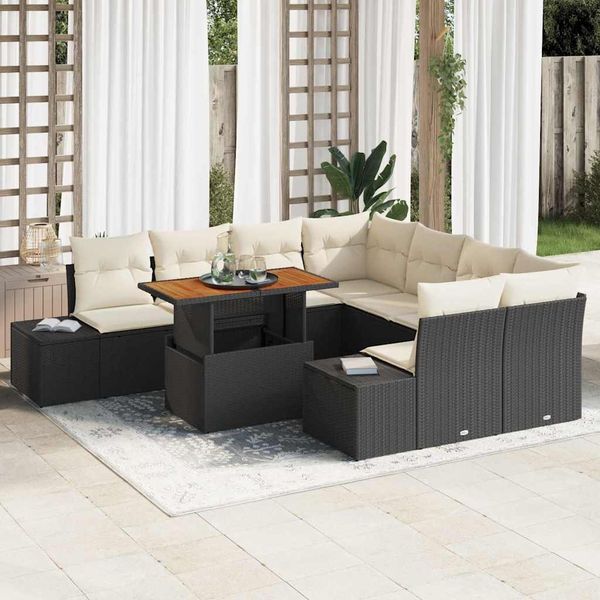 vidaXL Garten-Sofa-Set mit Speicher 9 pcs Schwarz Poly Rattan 3358679