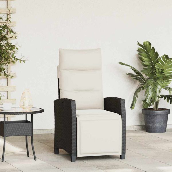 vidaXL Gartensessel mit Beistelltisch Verstellbar Schwarz Poly Rattan 4108275