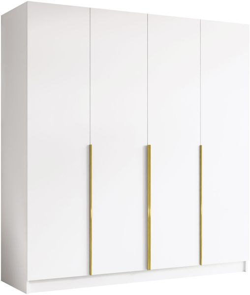 Mirjan24 'Salkor' Drehtürenschrank mit 4 Türen, Laminatplatte, 215 x 58 x 200 cm, Weiß / Gold, ohne Spiegel