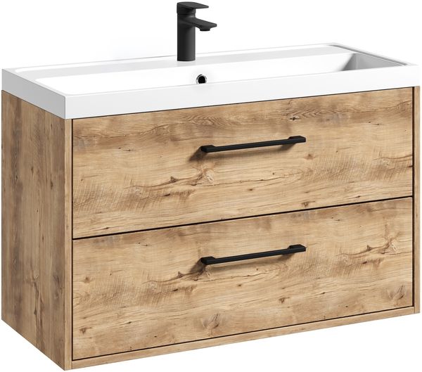 Badplaats Badezimmermöbel Florence 01 80 x 40 cm – Kastanie Eiche – Hängender Waschtisch mit Soft-Close