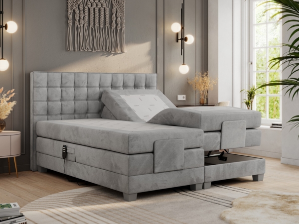 Boxspringbett elektrisch verstellbar, Schlafzimmerbett, Bettkasten - ELEKTRO - 160 x 200 cm - Hellgrau Velvet - H4 Bild 2