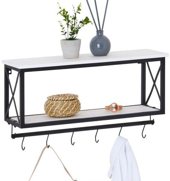 CARO-Möbel Wandgarderobe Armando mit weißer Ablage Garderobenleiste Hängegarderobe schwarz lackiert im Industrial Design