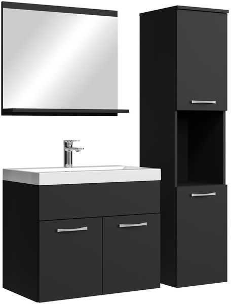 Badplaats Badmöbel Komplettset Montreal 60 x 35 cm Schwarz Matt - Badezimmermöbel mit Waschbecken, Spiegel und Badezimmerschrank