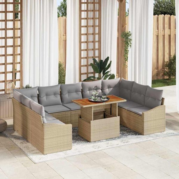 vidaXL Garten-Sofa-Set mit Speicher 10 pcs Beige Poly Rattan 3358618
