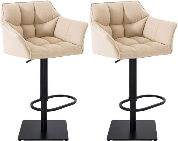 CLP 2er Set Barhocker Damaso Stoffbezug drehbar und höhenverstellbar bis 240 kg,creme schwarz