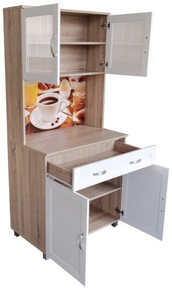 HTI-Living Hochschrank Küchenbuffet mit Glasteil Sonoma/Weiß (Stück, 1-St, 1 Schrank) Küchenschrank Hochschrank