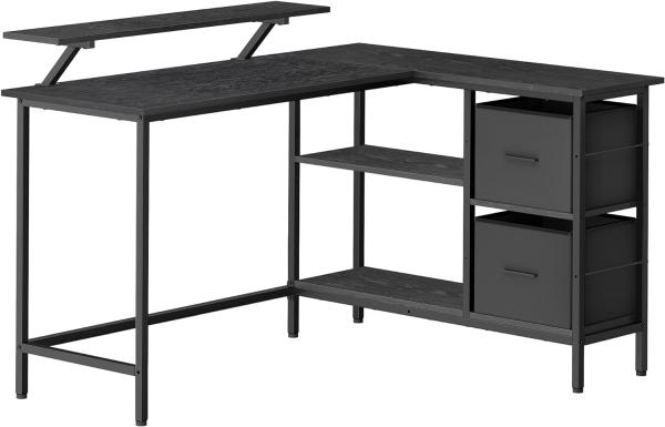 Vasagle L-förmiger Schreibtisch, 2 geräumige Schubladen, Computertisch mit Monitorständer, Eckschreibtisch, Gaming-Tisch mit Verstellbarer Ablage 135 x 105 cm schwarz LWDDE098B56