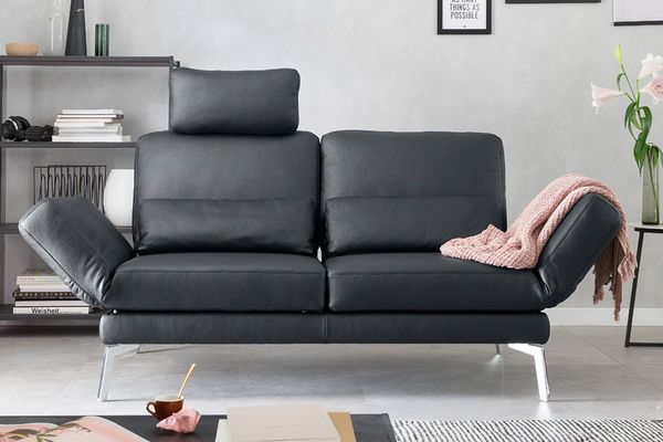 KAWOLA Sofa HURRICANE 2-Sitzer Leder schwarz 87 x 141 x 170 cm