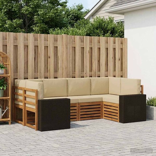 vidaXL Ecksofa Set mit Kissen 6 pcs Natur und Beige Polyester 3384784