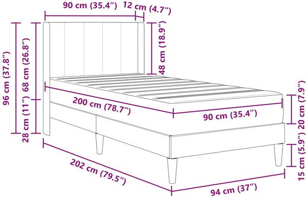 vidaXL Bettgestell mit Matratze mit Kopfteil Schwarz 90 x 200 cm Samt 3414841 Bild 11