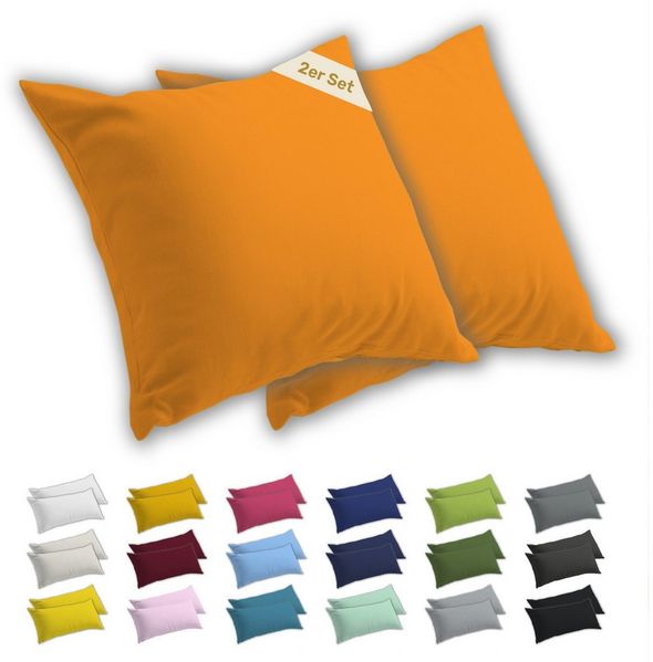Lavea Kissenbezug 2er Set Kissenhülle Jersey, 100% Baumwolle, Kissenbezüge, (2 Stück), allergikerfreundlich - sicherer YKK-Reißverschluss - waschbar 60°C