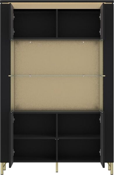 Lomadox Vitrine NOLA-129 Schwarz matt mit goldfarbenen Akzenten, Breite 110cm, inkl Beleuchtung