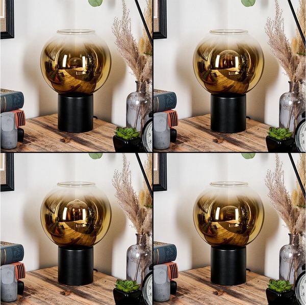hofstein Tischleuchte Tischlampe aus Metall/Glas in Schwarz/Goldfarben/Klar, ohne Leuchtmittel, Leuchte im Retro/Vintage-Design mit Glasschirm (20 cm), 1 x E27