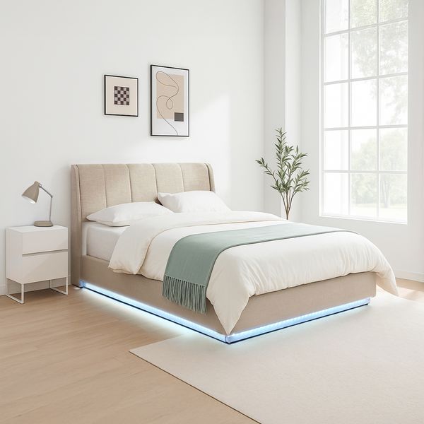 LED Polsterbett Tröstiar 140x200cm Beige [en. casa]