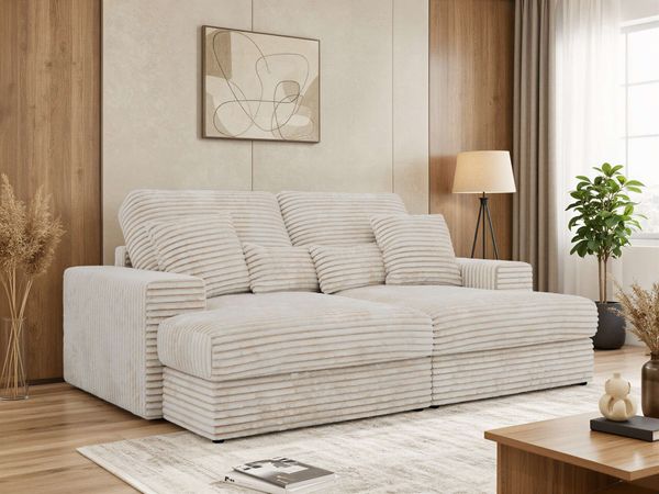 3-Sitzer Sofa ANERA, Sofa mit extra tiefer Sitzfläche, Loungesofa, Polstersofa, komfortables Sofa, T28-Schaum, modernes Design - Beige Cord