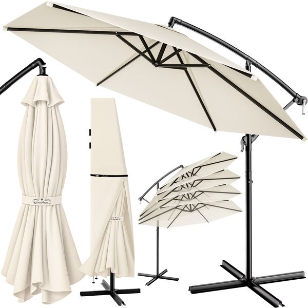 Kingsleeve Sonnenschirm Ampelschirm Alu Ø 300 cm UV Schutz 30+ neigbar, Beige