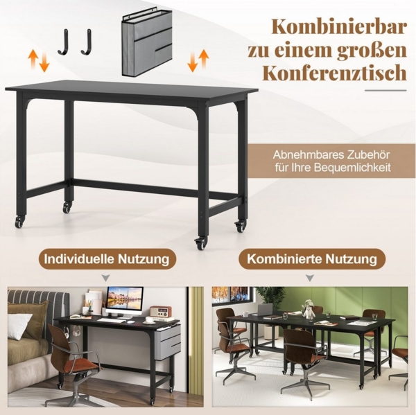 COSTWAY Schreibtisch Mobile, Computertisch mit stabilem Metallrahmen, Arbeitstisch mit 4 Raedern, Buerotisch, PC-Tisch, Bueromoebel fueers Wohnzimmer, Arbeitszimmer, Buero, schwarz Bild 3