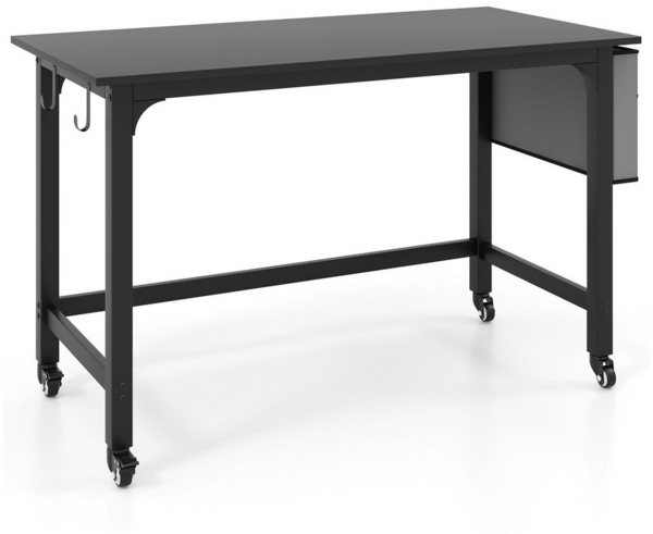 COSTWAY Schreibtisch Mobile, Computertisch mit stabilem Metallrahmen, Arbeitstisch mit 4 Raedern, Buerotisch, PC-Tisch, Bueromoebel fueers Wohnzimmer, Arbeitszimmer, Buero, schwarz Bild 1
