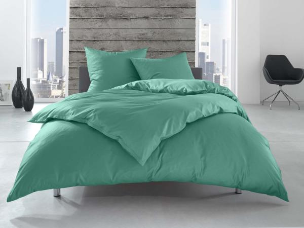 Renforcé / Linon Bettwäsche 100% Bio Baumwolle (kba) petrol grün Garnitur 155x220 + 80x80