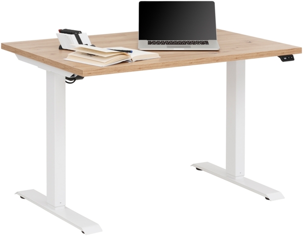 Schreibtisch >e-desk< in Eiche/weiß- 160x72x80 (B/H/T) elektrisch verstellbar