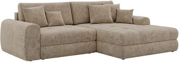 Sofa L-Form ARELIA L mit Schlaffunktion, Wohnzimmer Sofa, Wellenfederung, Sofa mit DL-System - Schenille grob gewebt Beige - Links Bild 9