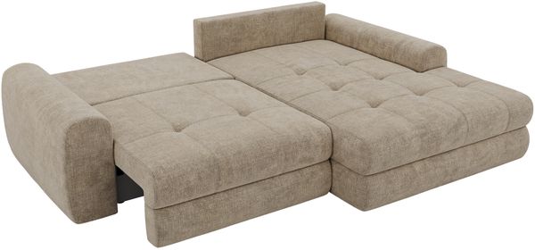 Sofa L-Form ARELIA L mit Schlaffunktion, Wohnzimmer Sofa, Wellenfederung, Sofa mit DL-System - Schenille grob gewebt Beige - Links Bild 11