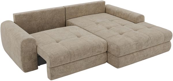 Sofa L-Form ARELIA L mit Schlaffunktion, Wohnzimmer Sofa, Wellenfederung, Sofa mit DL-System - Schenille grob gewebt Beige - Links Bild 12