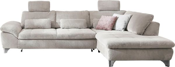 Die PlanBar Ecksofa MP-IN14007 L-Form, wahlweise mit Bettfunktion und verstellbaren Kopfstützen, in Cord