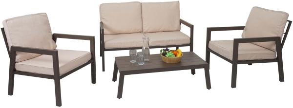 Garnitur HWC-L64, Gartenlounge Gartengarnitur Lounge-Set Sitzgruppe Sofa, Metall ~ Polster creme-weiß